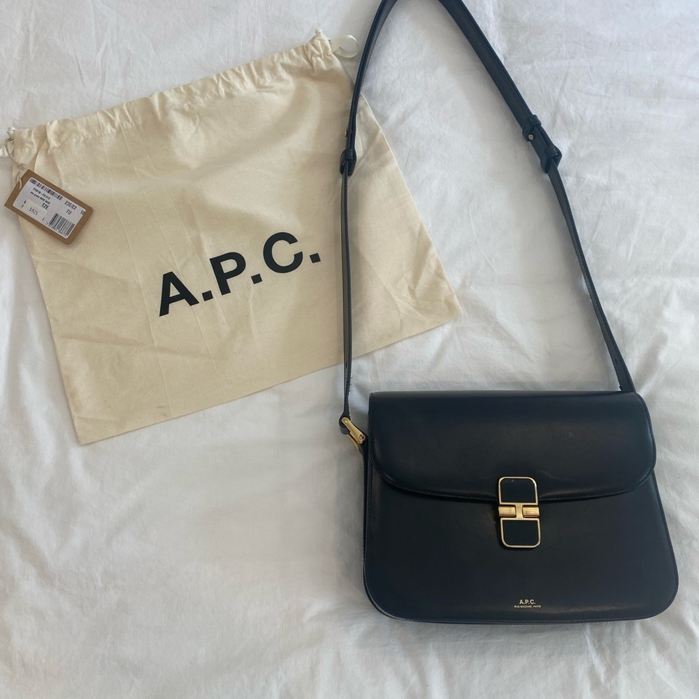A.P.C. Midnight Black Crossbody Bag with Gold Buckle
